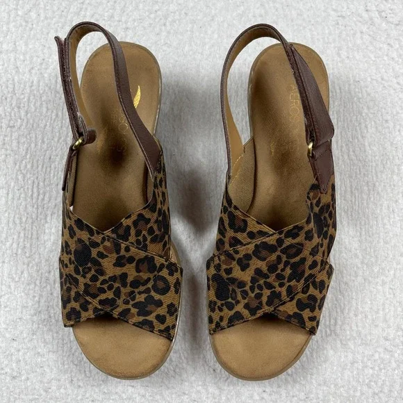 Aerosoles Badlands Wedge Sandals Womens 7M Leopard Print Slingback Comfort Shoes - Picture 3 of 8